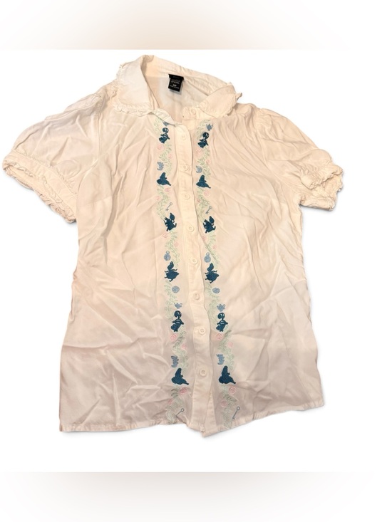 Disney Tops - Disney Tops | Alice in Wonderland White Button-Front Top with Embroidery